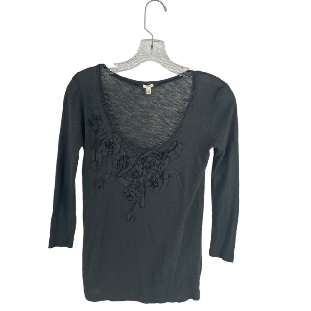 JCrew, Scoop Neck Cotton/Silk Sculptured Flower Shirt Size XS